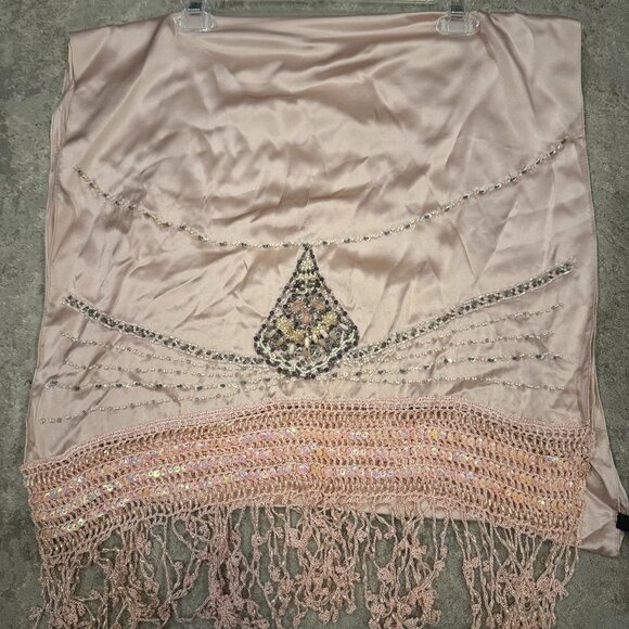 Sue Wong Scarf SILK Dress Shawl Light Pink Rose White Hand Bead Sequin Large 27 - Picture 1 of 16